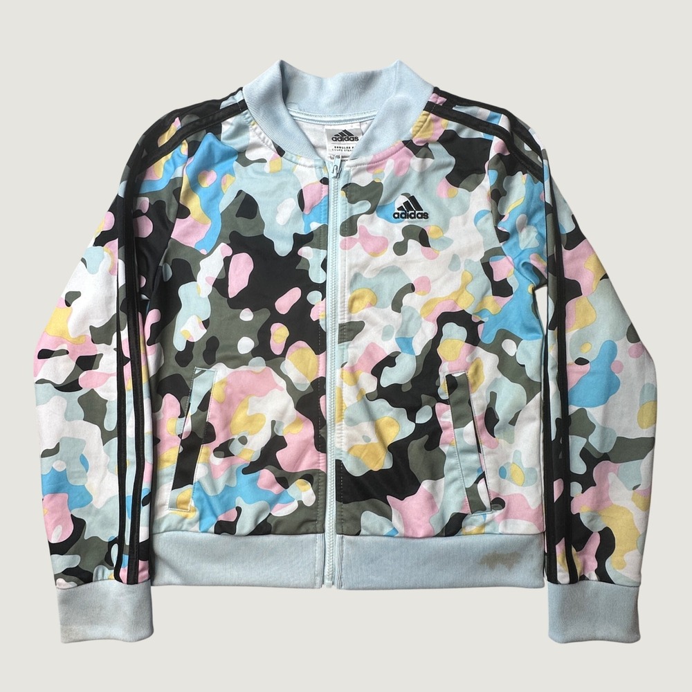 Adidas Track Jacket Kids S 7/8 AP4545 Multi-Color Camo 3-Stripes Full Zip